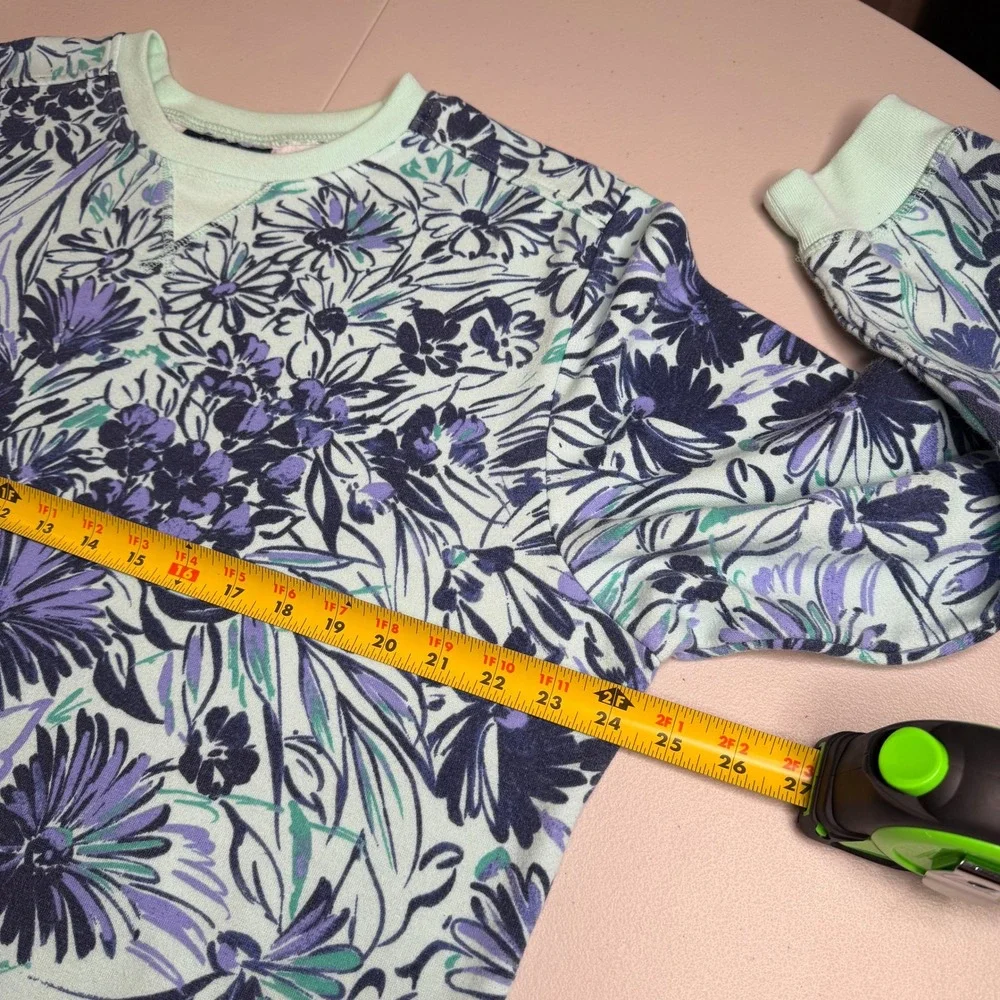 Karen Scott Sport Floral Sweatshirt Women XL Mint Green Purple Crewneck Pullover - Picture 5 of 8